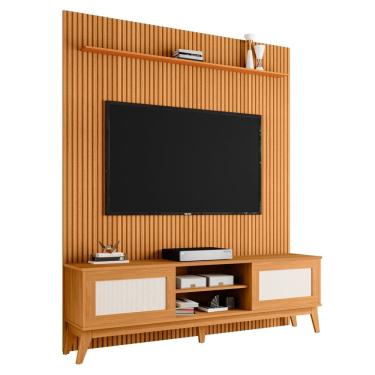 Imagem de Rack Bancada Cairo Com Painel Para TV Até 75 Polegadas 1,80m Egeo Cedro Ripado Impressã...