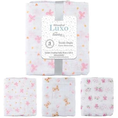Imagem de Toalha Fralda Luxo Com 3 Unidades 70 x 1,07m Baby Incomfral Cor:Menina