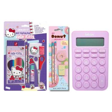 Imagem de Kit Material Escolar Hello Kitty e Donuts Calculadora Lilás - Leonora