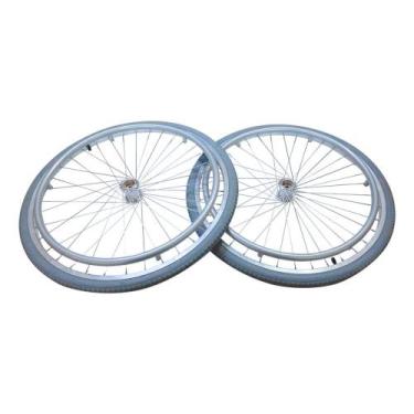 Imagem de Par de Rodas Aro 24" Alumínio 36 Raios Completa Para Cadeira BIG Pneu 
