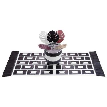 Imagem de Kit Decorativo Em Couro Caminho De Mesa E Cachepô Galvani, Café