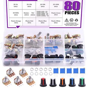 Imagem de Swpeet Kit de Potencimetros 105 Peas 1K-500K Ohm com Aparador Multivoltas 1Kohm -100Kohm, Eixo Serrilhado 3 Terminais Resistor Varivel de Alta Preciso Linear nico com Porcas e Arruelas para Tinkering