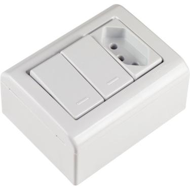 Imagem de Caixa de Sobrepor com 2 Interruptores Simples 10 A 250 V e 1 Tomada 2P+T 10 A 250 V Tramontina LizFlex Branca Tramontina