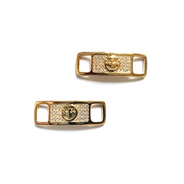 Imagem de ICEDIAMOND Iced Out CZ Diamante Fivela de cadarço, 2 peças de latão banhado a ouro AF1 Elegante Charme Etiqueta de Cadarço, Acessório de Sapatos Snkrs Moda (Smile-Gold)