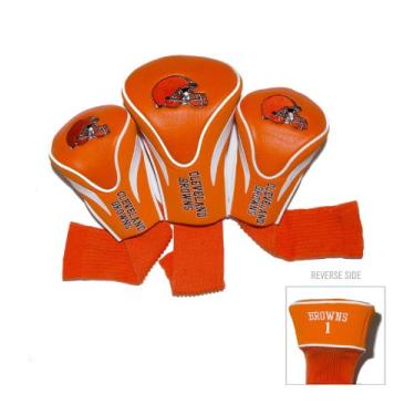 Imagem de Team Golf Capas de cabeça NFL Cleveland Browns Contour Golf Club (3 unidades) numeradas 1, 3 e X, serve para motoristas grandes, Utility, Rescue & Fairway, forrado com veludo para proteção extra do