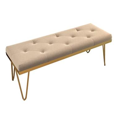 Imagem de prateleira de sapatos Banco de armazenamento com botão, bancos de quarto estofados, banco de sotaque para apoio para pés de veludo para a sala de jantar da sala de estar da sala de estar no quarto da