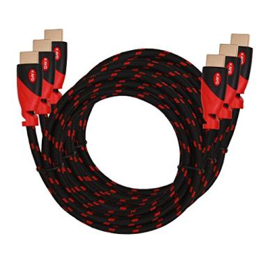 Imagem de Cabo HDMI, cabo HDMI de alta velocidade KAYO banhado a ouro suporta [Ultra HD|resolução 4K|3D|Ethernet|retorno de áudio|2160p|1080p] trançado cordão vermelho, manga preta [versão mais recente] gravata de cabo bônus, 10FT -3PK