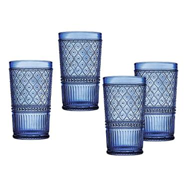 Imagem de Godinger Copos de bebida Highball, copos de vidro altos, decoração vintage, copos de água, copos de coquetel - coleção Claro, grande, 500 ml, azul, conjunto com 4