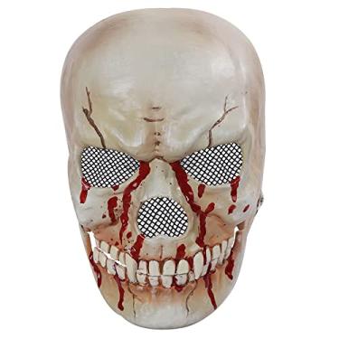 Imagem de BaronHong Skull Head Halloween Mask with Moving Jaw, Scary Spooky Skeleton Zombie Mask (White-Red, M)