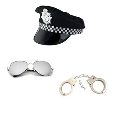 Imagem de Fantasia de Policial C/Quepe Preto e Branco Óculos Espelhado e Algema