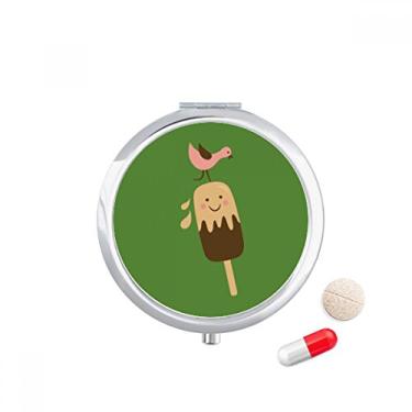 Imagem de Porta-comprimidos de sorvete de chocolate com rosto de pássaro sorriso, caixa de armazenamento de medicamentos dispensador de recipiente