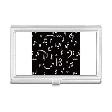 Imagem de Caixa de bolso preta com porta-cartões de visita com barra de música e notas brancas