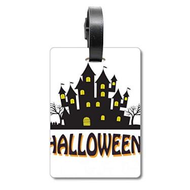 Imagem de Castelo de terror Happy Halloween com etiqueta para bagagem, cartão de terror