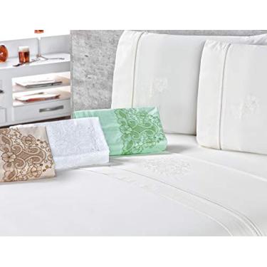 Imagem de Jogo De Lençol Crivo Casal King Size 04 Peças, Mellindre, Tecido: Percal 150 Fios 100% Algodão., Verde Padrão, Sofisticata 2018-2216