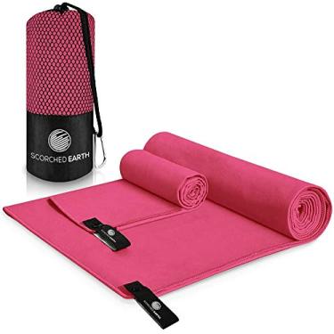 Imagem de ScorchedEarth conjunto de toalhas de microfibra para viagem e esportes – secagem rápida, super absorvente, compacto, leve – para acampamento, mochila, caminhadas, praia, yoga, natação – Inclui 2 tamanhos + bolsa de transporte e clipe