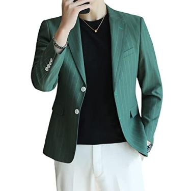 Imagem de Terno masculino blazer jaqueta, casaco esportivo dois botões sólido outwear manga longa casamento smoking roupa de festa, verde, P (46)
