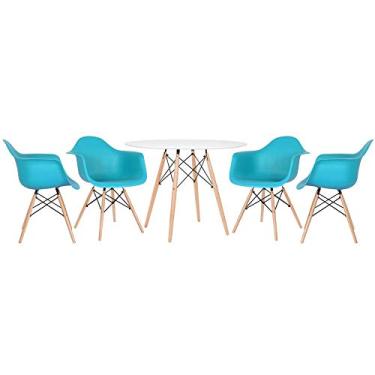 Imagem de Loft7, KIT - Mesa Eames 100 cm branco + 4 cadeiras Eames DAW azul tiffany