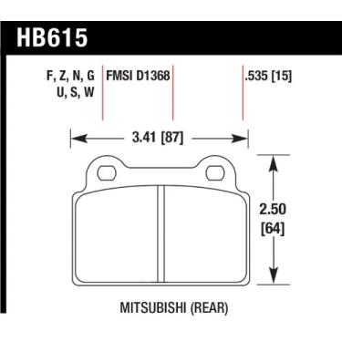 Imagem de Hawk Pastilha de freio HB615B.535 (Mitsubishi Lancer Evo 2008-2014 (1 peça de rotor frontal) de alto desempenho Rua 5.0 traseiro)