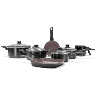 Imagem de Jogo De Panelas Antiaderentes 7 Peças Ceramic Life Easy Preta Preto