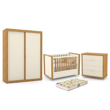 Imagem de Dormitório Tutto New 2 Portas, Cômoda 4 Gavetas e Berço com Colchão D18 - Matic Móveis