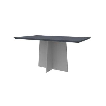 Imagem de mesa de jantar retangular com tampo de vidro ana cinza e off white 160 cm