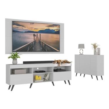 Imagem de Conjunto Sala de Estar Rack + Painel Tv 65" e Aparador Retrô Sofia Multimóveis Branco/preto