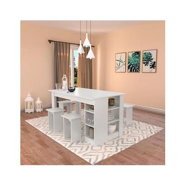 Imagem de Mesa Retangular Nova Móbile Multi com 4 Bancos, Nicho e Prateleira