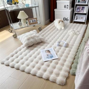 Imagem de Insun Tapete de área grande macio e fofo para sala de estar, tapete lavável nórdico sem derramamento para quarto, tapete decorativo de pelúcia de coelho de pele sintética, marfim, 2'7" x 5'11"