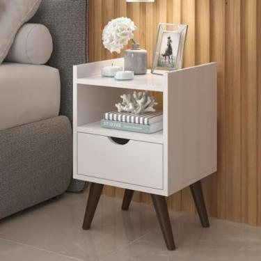 Imagem de Novo Mesa De Cabeceira Com 1 Gaveta e Nicho Designer Modelo Retrô Alice - Branco