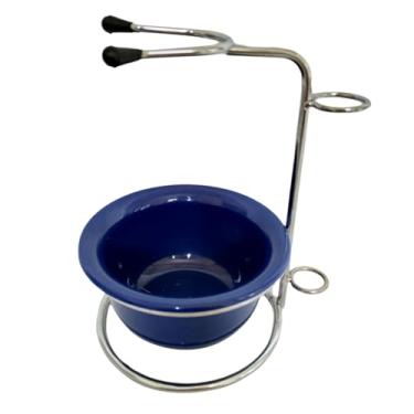 Imagem de Almencla Suporte de escova de barbear com tigela, ferramentas de limpeza facial masculina, tigela de barbear portátil conjunto kits de barbear molhado para, Azul