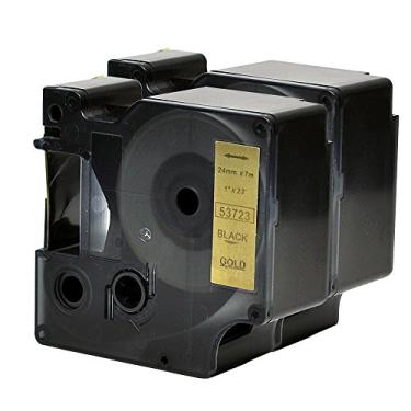 Imagem de 2PK Cartucho de Fita D1 Recarga 53723 Preto sobre Ouro Compatível com Dymo Cassete 2.5 cm L X 23'L