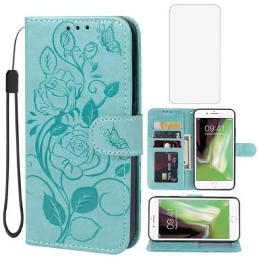 Imagem de Vavies Capa para iPhone 6 Plus, capa carteira para Apple 6 Plus com protetor de tela de vidro temperado, capa de couro floral com suporte para cartão de crédito para iPhone 6 Plus, verde
