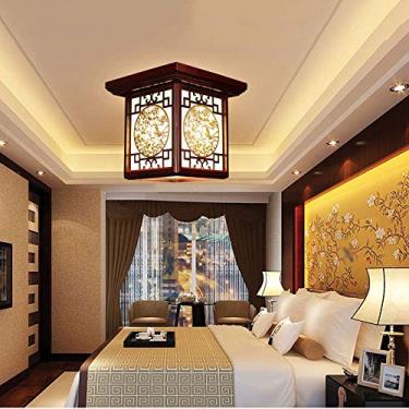 Imagem de Lâmpada de teto criativa de madeira LED luminária interior luminária de teto estilo chinês lâmpada LED economizadora de energia/lustre, corredor moderno varanda quarto decoração luz de teto (A)