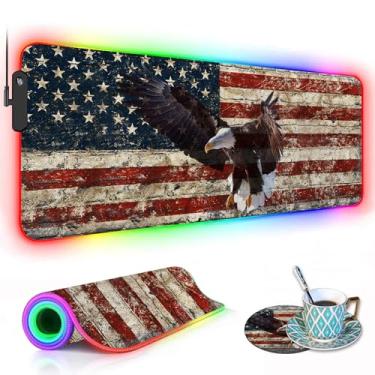 Imagem de Mouse pad RGB para jogos com porta-copos de café, 2GG grande com LED brilhante, base de borracha antiderrapante, teclado de computador mesa mouse pad 80 x 29 cm - parede militar grafite bandeira dos