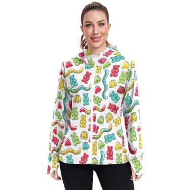 Imagem de JUNZAN Moletom feminino com capuz Gummy Bears and Jelly Worms Sweets com capuz feminino moderno FPS 50+ leve camiseta de corrida para treino P, Gummy Bears and Jelly Worms Sweets, XXG
