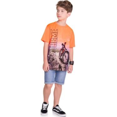 Imagem de Camiseta Infantil Menino Laranja Neon Tam 4 a 8 - Kyly-Masculino