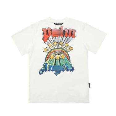 Imagem de Camiseta de manga curta Pa manga curta com estampa de letras coloridas hip hop, cor creme, M