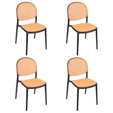 Imagem de Loft7 Home Decor, Kit 4 Cadeiras Jantar Cozinha Cafeteria Mumbai Tela Palha Plástico - Preto