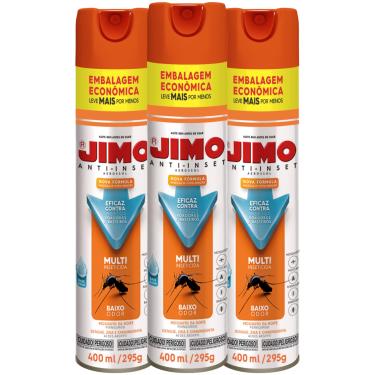 Imagem de Kit 3 Jimo Anti Insetos Aerossol 400ml/295g - Multi Inseticida Eficaz Contra Mosquitos Dengue Pernilongos Moscas Baratas e Formigas