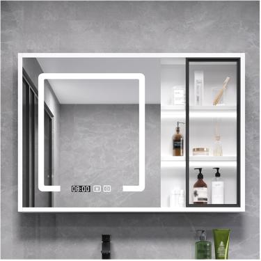 Imagem de Armário de banheiro com espelho iluminado, armários de remédios montados na parede, com desembaçamento, com grande espaço de armazenamento, adequado para corredores, quartos, branco, 98 cm