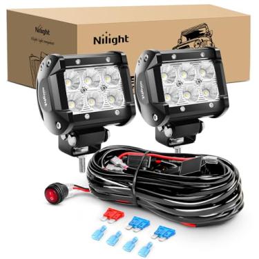 Imagem de Nilight - ZH010 2 pçs 4 polegadas 18W Barras de luz LED de inundação Luzes de trabalho LED Luzes de neblina de LED Luzes de condução Off Road com chicote de fiação off-road, 2 anos de garantia