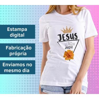 Imagem de Camiseta Feminina Blusa Manga Curta Jesus Leão De Judá Flores Moda Eva