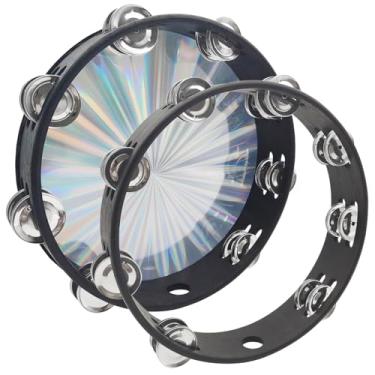 Imagem de 2 pandeiros radiantes de 25,4 cm, pandeiros DaKuan para adultos e anel de pandeiro, sino de metal, instrumentos musicais de percussão, tambor de mão, educação musical, festa (fileira dupla de madeira)