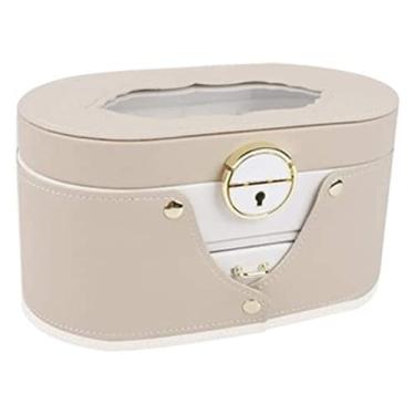 Imagem de Organizador de jóias caixa de jóias caixa de jóias transparente dupla caixa de armazenamento de jóias botão de metal gaveta giratória automática reunindo forro organizador caixa de jóias caso exibição