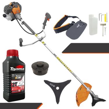 Imagem de Roçadeira Aparador de Grama Á Gasolina Tekna RL520P Plus Motor 2T 52cc 2HP Modelo Completo Com Lâmina 3 Pontas e Cabeçote Nylon + ÓLEO TOYAMA 2T