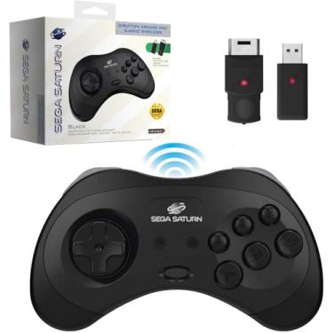 Imagem de Retro-Bit Oficial Sega Saturn 2.4 GHz Controle Sem-Fio, 8 Botões Arcade Pad para Sega Saturn, Sega Genesis Mini, Switch, PS3, PC, Mac - Inclui 2 Receptores & Case de Luxo para Armazenar (Preto)