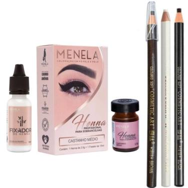 Imagem de Kit Henna Menela Designer Sobrancelha com 3 Lápis Dermatografico Profi