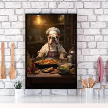Imagem de Quadro Para Cozinha Cão Bulldog Inglês 33X24Cm - Com Vidro - Quadros O