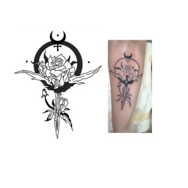 Imagem de Tatuagem Temporária Lua Rosa Adaga - 3I