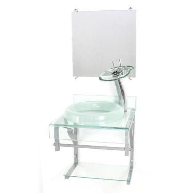 Imagem de Gabinete Vidro 40Cm Banheiro Curvado Duplo Pc Cuba Chapéu - Cubas E Ga